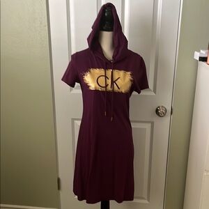Calvin Klein Purple Hoodie Dress with Gold Logo
